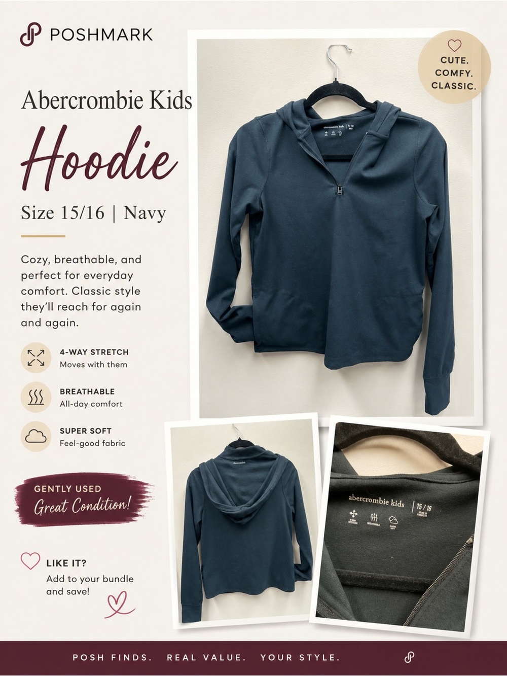 abercrombie kids navy half-zip hoodie